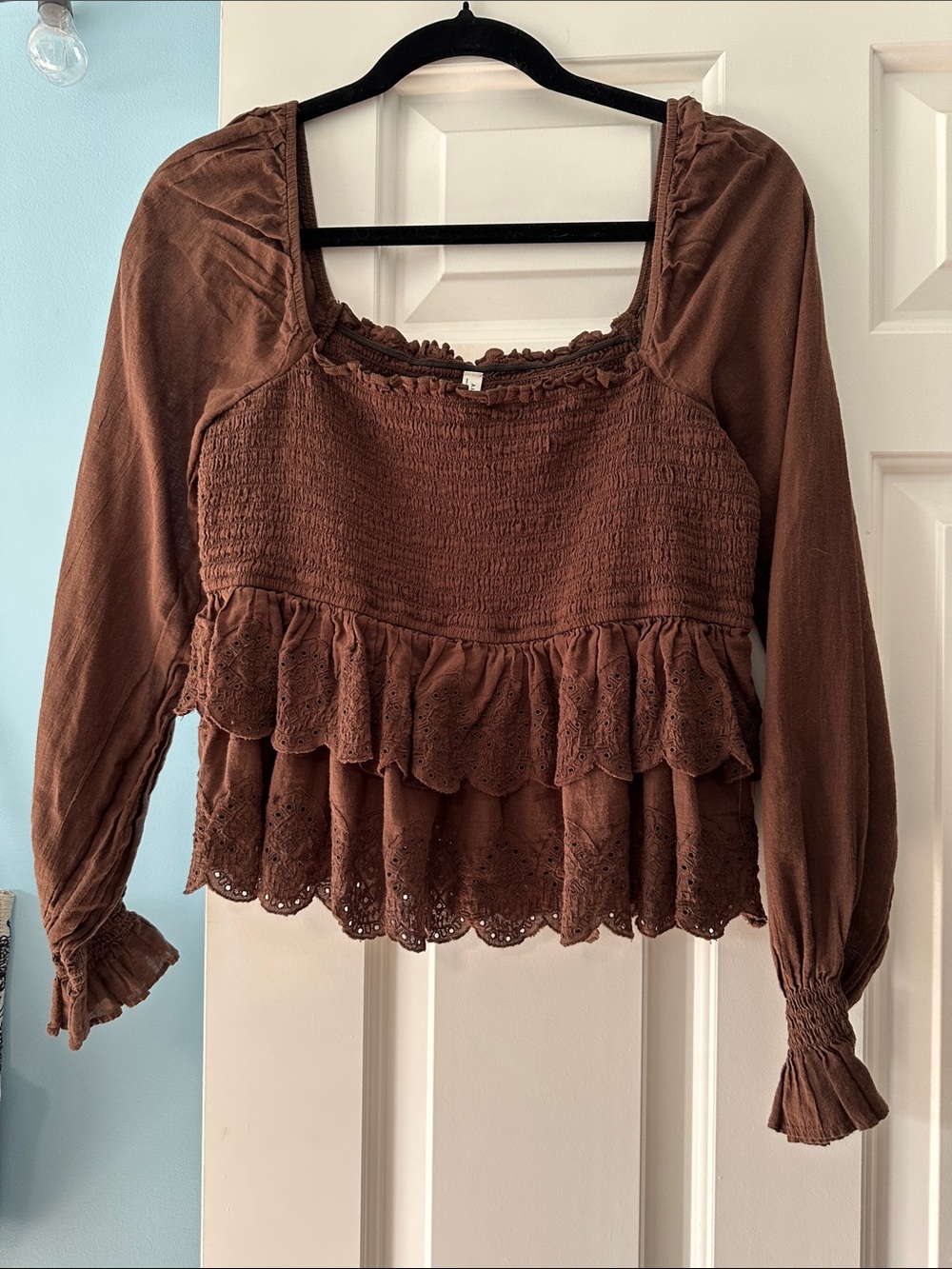 American Eagle Brown Ruffle Long-Sleeve Top